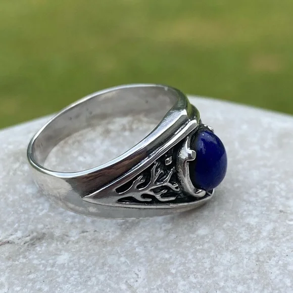 Celtic Tree of life ring .925 Sterling Silver w/ genuine Lapis Lazuli USA - Picture 4 of 16